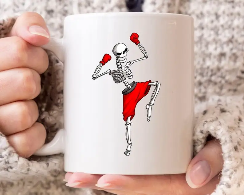 

Skeleton Kickboxing Mug, Kickboxers Coffee Mug, Combat Sports, Martial Artists Cup, Kicking Graphic, Funny Skeleton Design, Muay