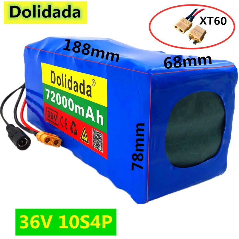 

Новый аккумулятор с интерфейсом XT60, 36 В, 10S4P, 72 Ач, аккумулятор высокой мощности 500 Вт, 42V7200, 0 мАч, Электрический велосипед Ebike BMS
