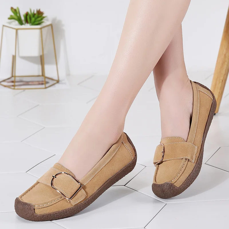 

New Spring Fashion Women Flats Shoes Genuine Leather Ballet Flats Shoes Woman Slip-on Moccains Loafers Women Boat Shoes