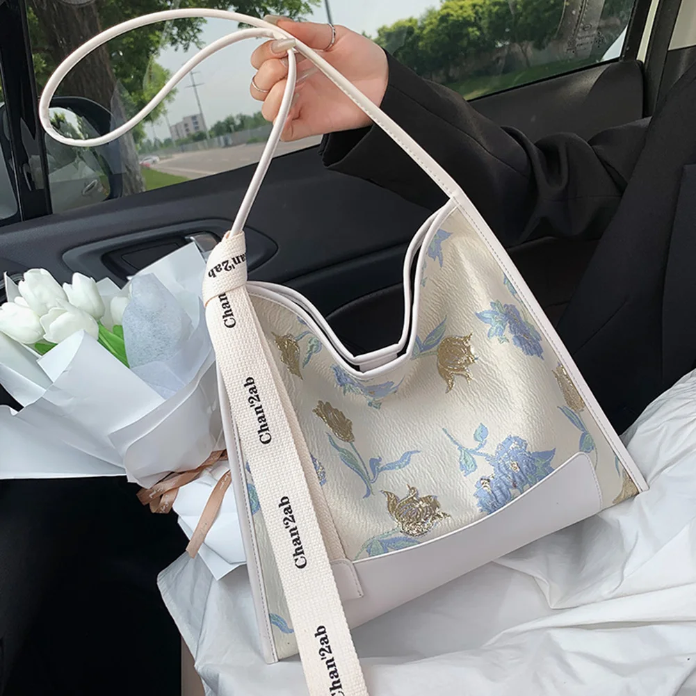 

Модная Изысканная сумка-тоут с цветочной вышивкой, женская сумка, роскошная брендовая дизайнерская вместительная сумка через плечо, женска...