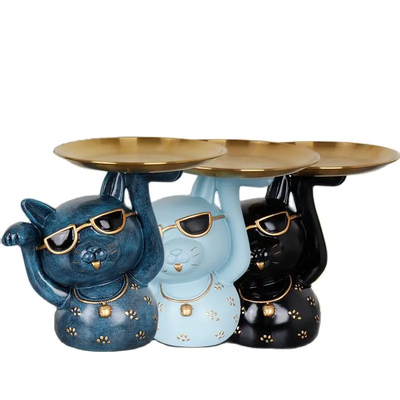 

Upgrade Lucky Cat Statue Key Remote Control Phone Holder Storage Table Decoration Glasses Tray Home Art Statue Craft Sculpture