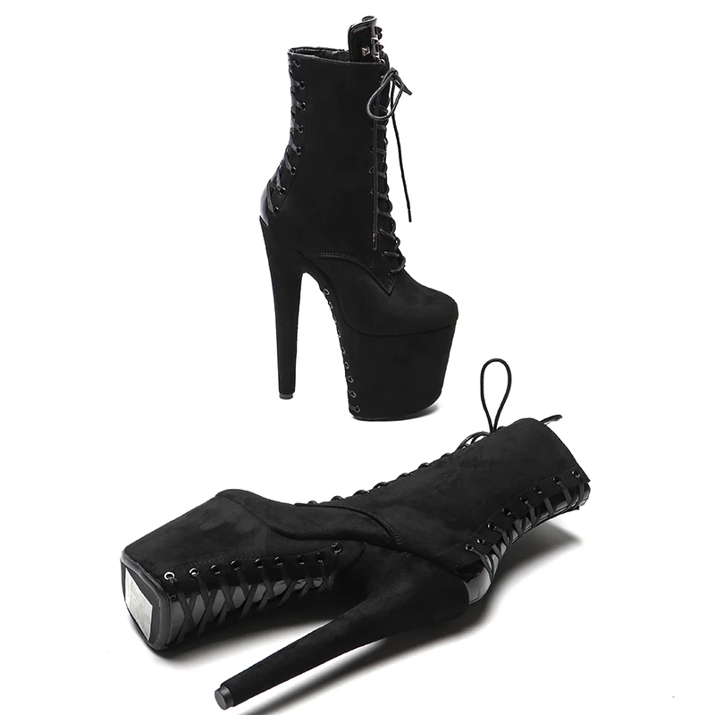 Leecabe 20CM/8inches  Suede upper with patent PU   Nightclub  Stiletto Pumps High Heels Women's Party Shoes