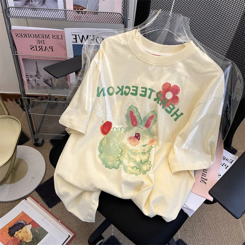 

2022 Summer New Women's T shirt Rabbit Print Loose Short Sleeve Top