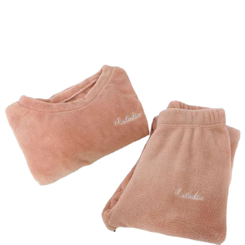 Autumn Winter Warm Flannel Pajamas for Women Students Cute Velvet Thicken Loose Sleepwear Set Coral Velvet Home Wear Clothes