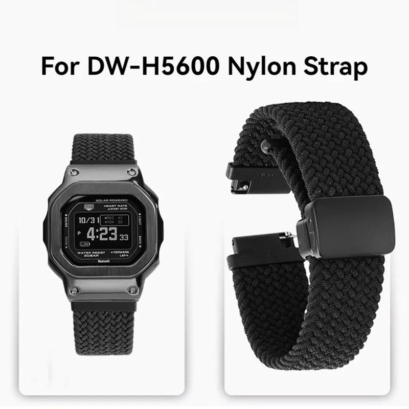 Фото Для Casio DW-H5600 эластичный нейлоновый складной ремешок с магнитной пряжкой браслет 18 мм водонепроницаемый дышащий ремешок для часов зеленый серый черный №1