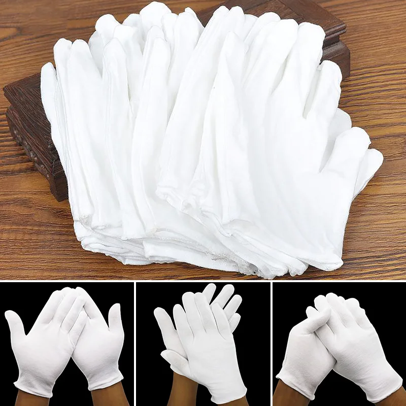 1 Pair Full Finger Etiquette White Cotton Gloves Waiters Jewelry Workers Mittens Sweat Absorption Gloves For Household Cleaning