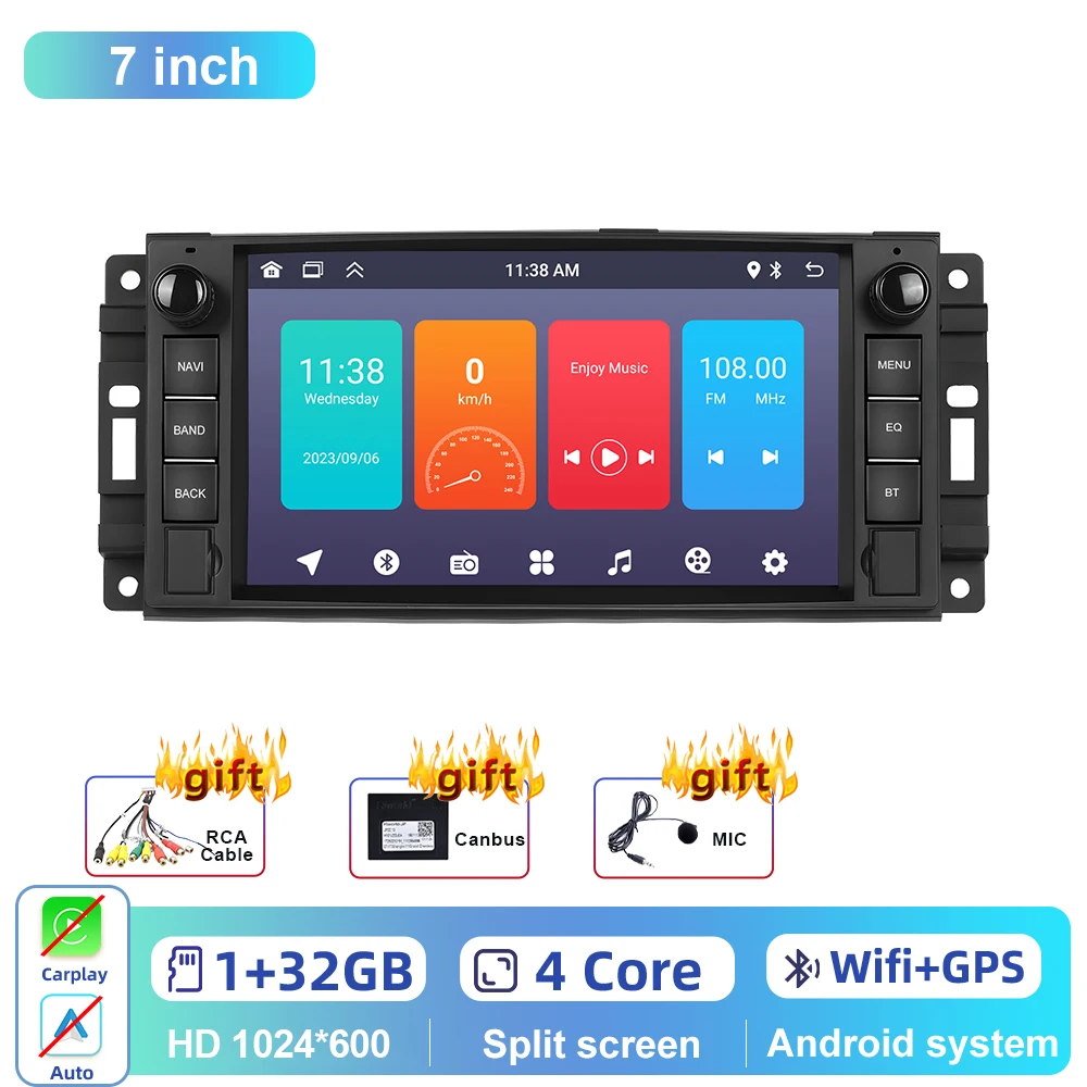 

Podofo 2din 7 "Android автомобильное стерео радио для Chevrolet Chrysler Jeep Dodge 2 + 64G Carplay Android auto GPS навигация Bluetooth