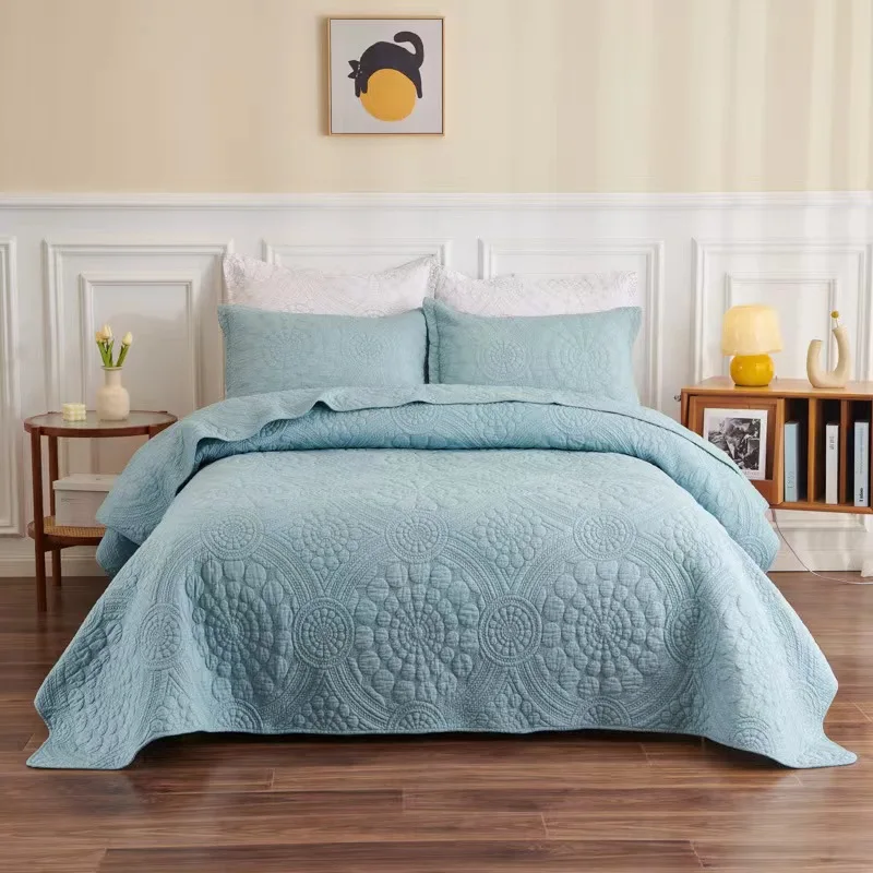 

Стеганое покрывало из чистого хлопка, комплект из 3 предметов, наволочка с двусторонней вышивкой, для двуспальной и двуспальной кровати