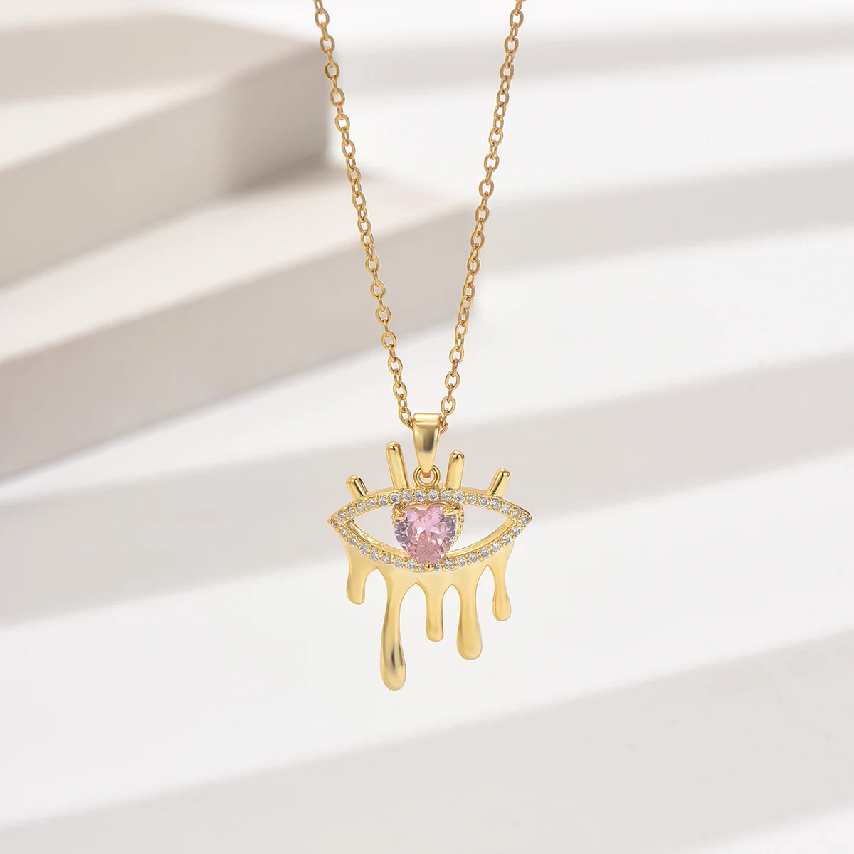 Poulisa Женское Ожерелье С Подвеской В Виде Конского Глаза Кубический Цирконий Пыль