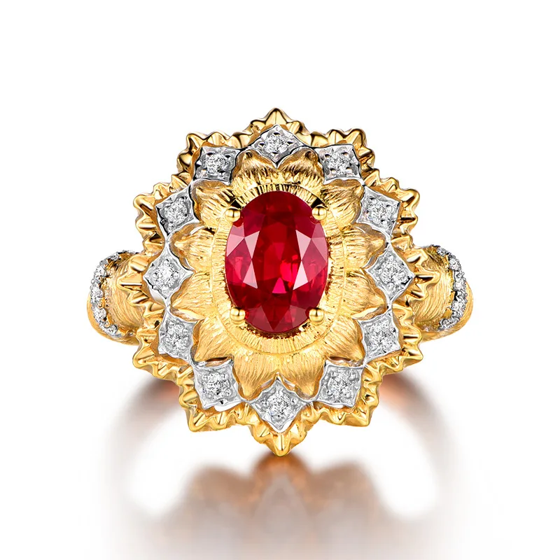 

14K Gold Ruby Ring for Women Fine Anillos De Red Ruby Gemstone Jewelry Anel Females TRENDY Origin Stone 14K Yellow Gold Ring