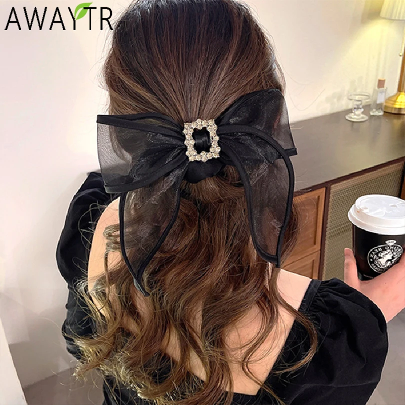 Hair Rope for Women Bow Elastic Scrunchie Ribbon Pretty Hair Tie Ponytail Holder Hairbands Fashion Rhinestones Hair Accessories