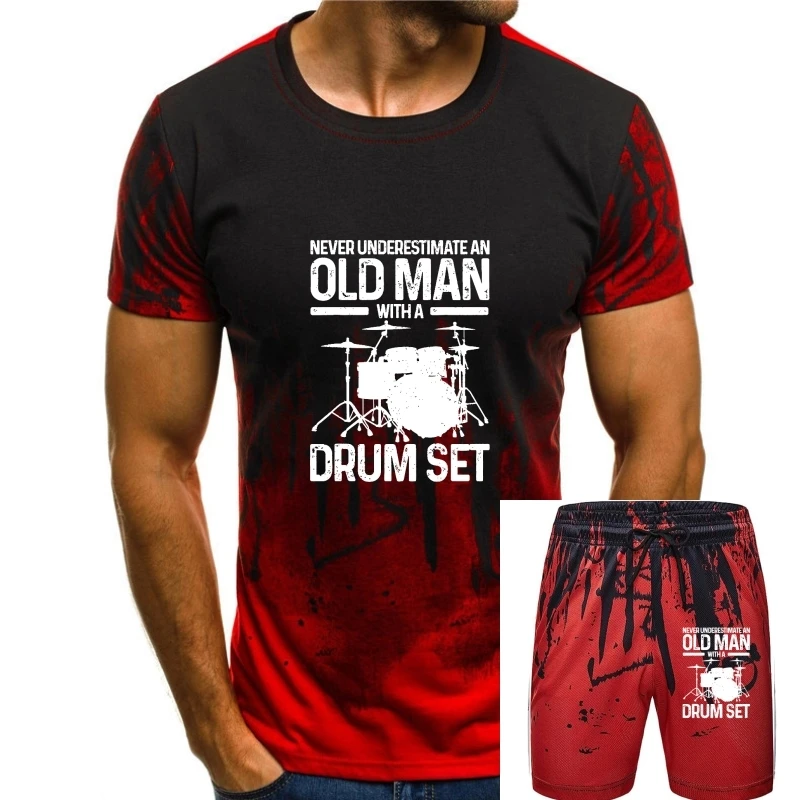 

Mens Drummer Never Underestimate An Old Man With A Drum Set T-Shirt Cotton Fashionable Tops Shirts Funny Men T Shirts Vintage