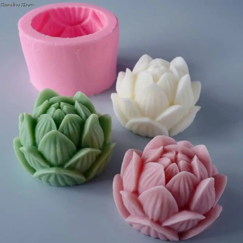 

3D Lotus Flower Shape Soap Silicone Mould Aromatherapy Candle Silicone Mold DIY Peony Handmade Soap Model Plaster Mold Cake Mold