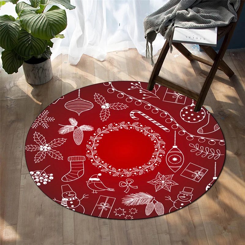Christmas Printed Round Carpet Camping Picnic Mats Anti-Slip Rug Yoga Mat E-sports Carpet Sofa Decoration Area Rug Fans gift