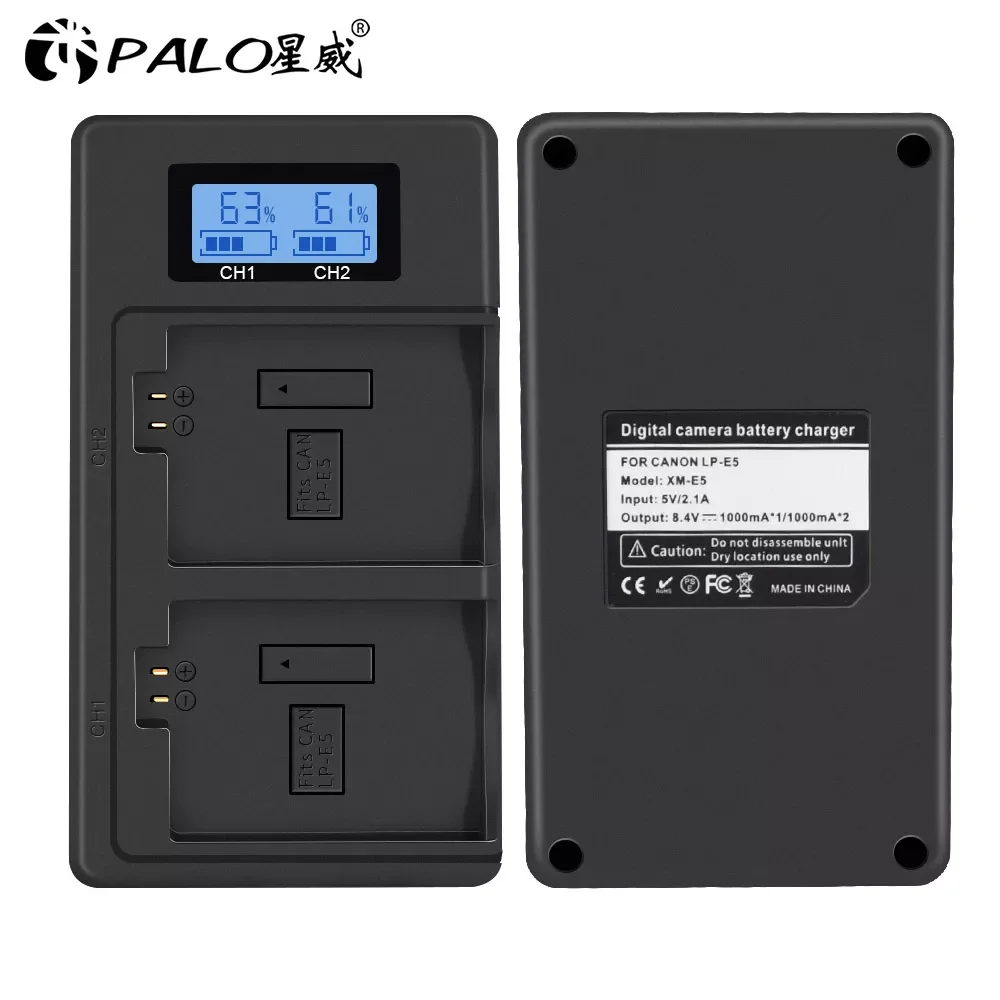 Фото Зарядное устройство Palo LP-E5 LP E5 LPE5, зарядное устройство с ЖК-дисплеем, USB, двойное умное зарядное устройство для Canon EOS Rebel XS T1i XSi 1000D 500D 450D Kiss X3 X2 №2