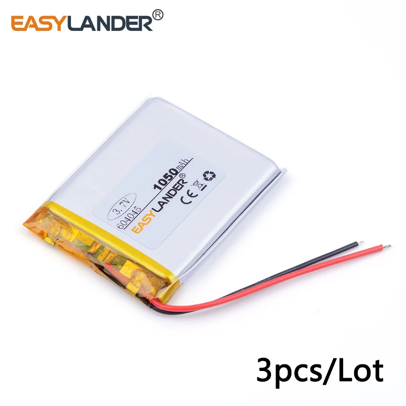 

3pcs /Lot 604045 1050mah 3.7v lithium Li ion polymer rechargeable battery For GPS Tablet PC Digital Products toys PDA Tools