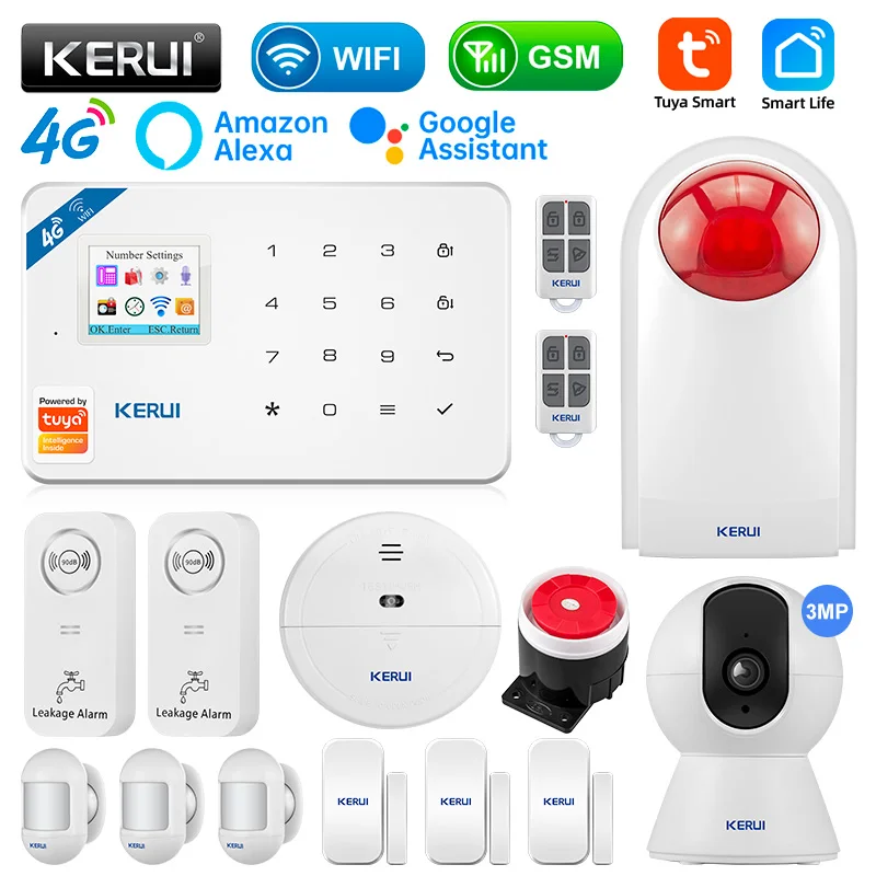 

KERUI W184 GSM 4G WIFI Security Protection Tuya APP Smart Home Alarms Anti Theft Security Alarm System Home Package 6 Languages