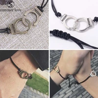 2pcsset freedom handcuffs couples matching bracelets for women woven braided black rope bracelet lover handmade jewelry gift
