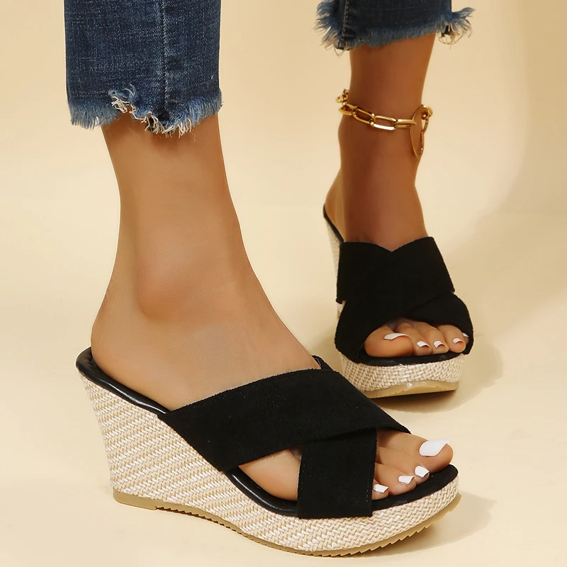 Women's Shoes 2022 Trend Slippers Sandals Summer Wedges Slides Platform Casual Woman Apartments Home Elegant Party Espadrilles