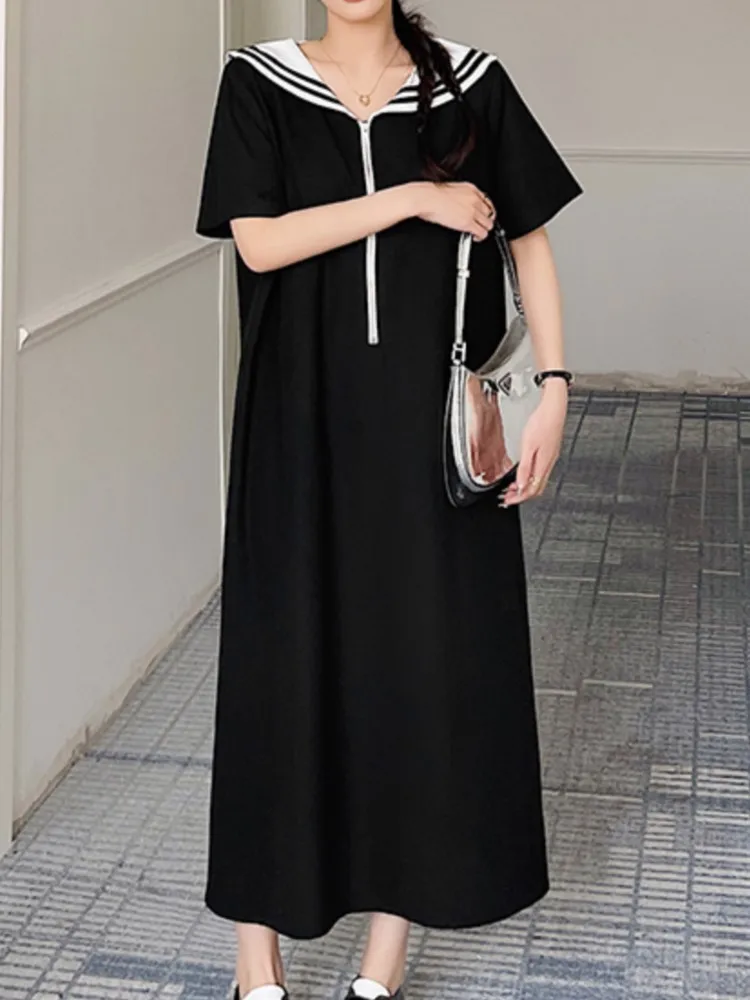 Женское длинное летнее платье большого размера свободное в Корейском стиле