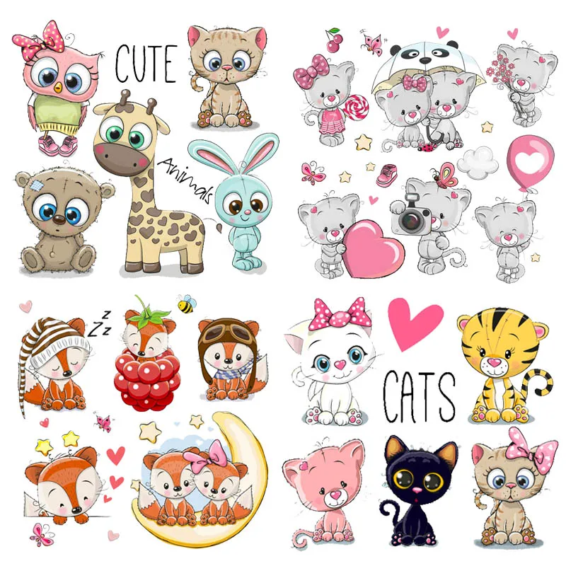 

Cute Animals Applique Iron On Patches For Kids Clothing DIY T-shirt Patch Heat Transfer Vinyl Giraffe Cat Patch Thermal Stickers