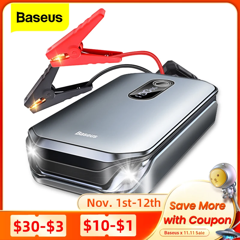 Продажа Автомобильное пусковое устройство Baseus 12000 мАч, внешний аккумулятор 12 В, автомобильное пусковое устройство А, автомобильный пусковой аккуму...