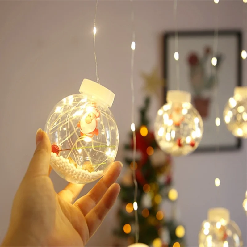 

Christmas Ball Snowflake Star Curtain String Lights Christmas Decoration for Home Party New Year 2022 Fairy Lights