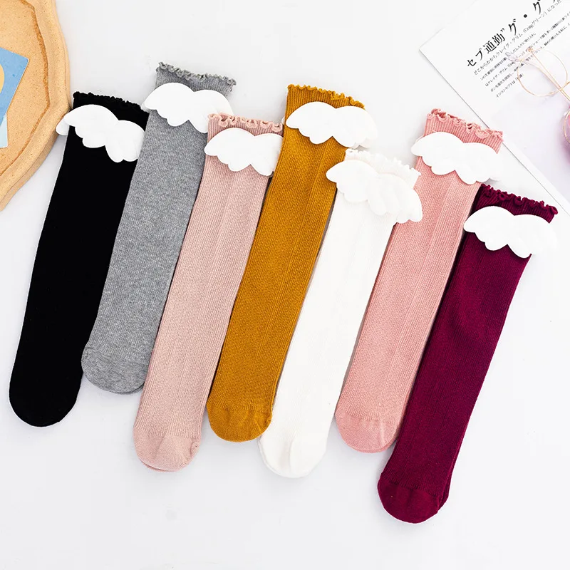 

New Children's Socks Angel Cute Cute Girls Princess Baby Socks Solid Color In Tube Baby Socks