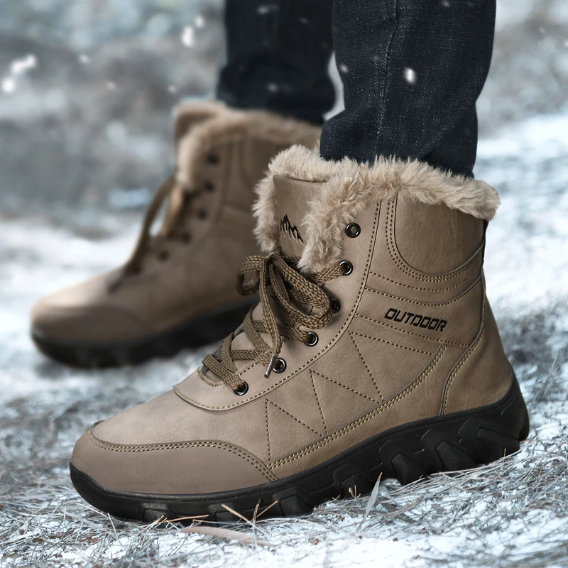 

Men's snow boots outdoor big foot hiking shoes high top plush waterproof cotton shoes tooling shoes