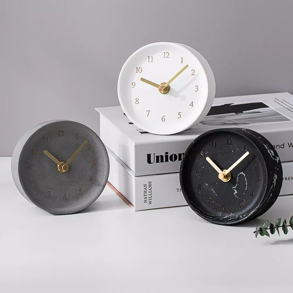 

INS Style Cement Desk Clock Round Concrete Table Clock Nordic Home Decoration Ornaments Living Room Decor Bedroom Bedside Clock