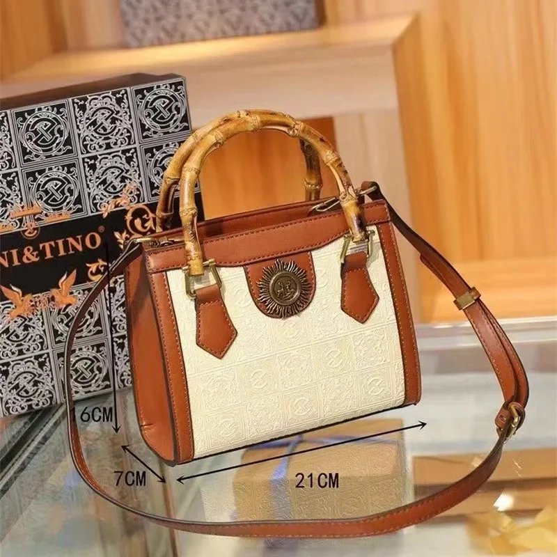 

Luxury Leather Embossed Bamboo Handbag for Women 2023 New High Class Foreign Style Purse Single Shoulder Satchels High Quality