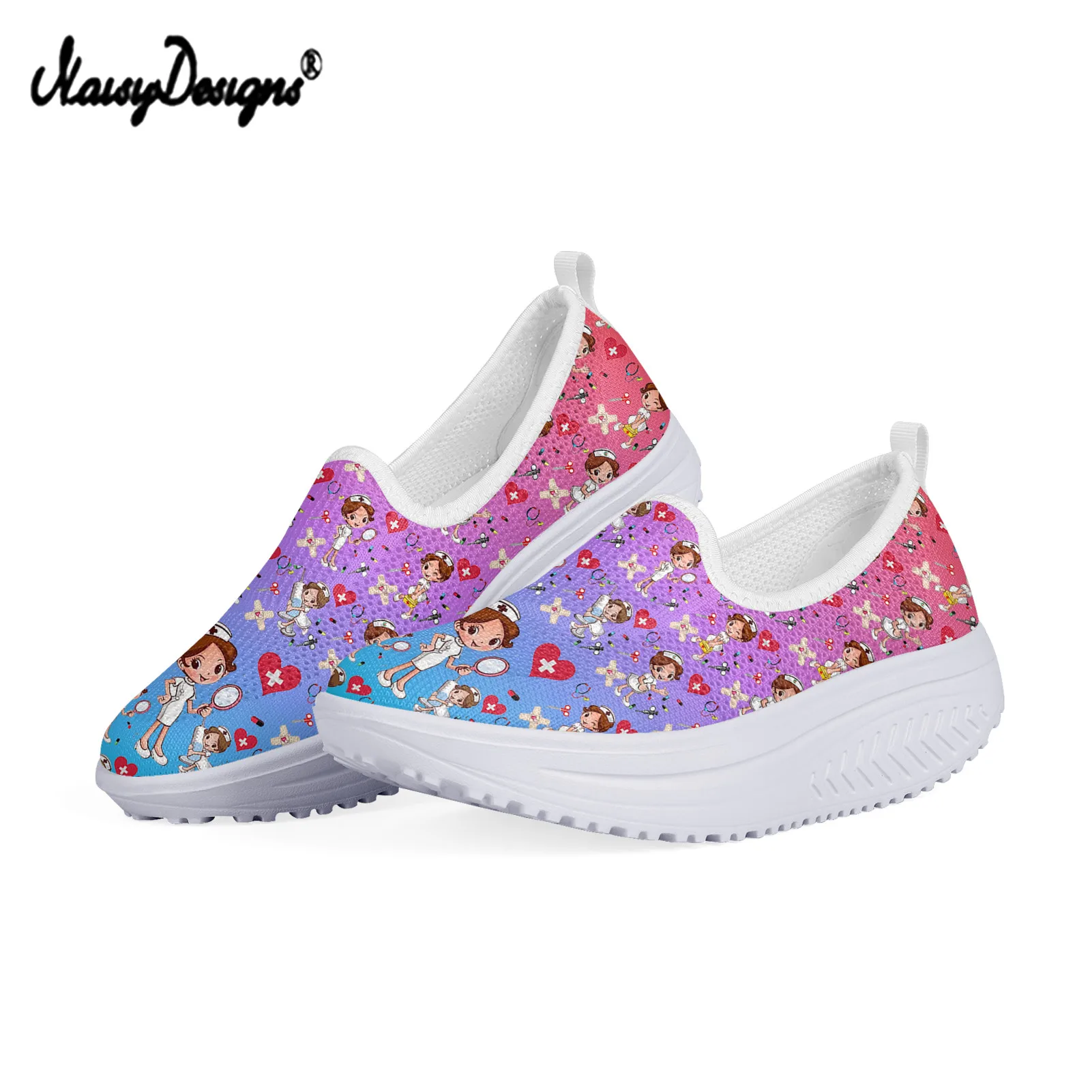 

Noisydesigns Gradient Cartoon Medician Nurse Doctor Design Women Swing Nursing Shoes Comfort Fitness Footwear Mesh Platform Shoe