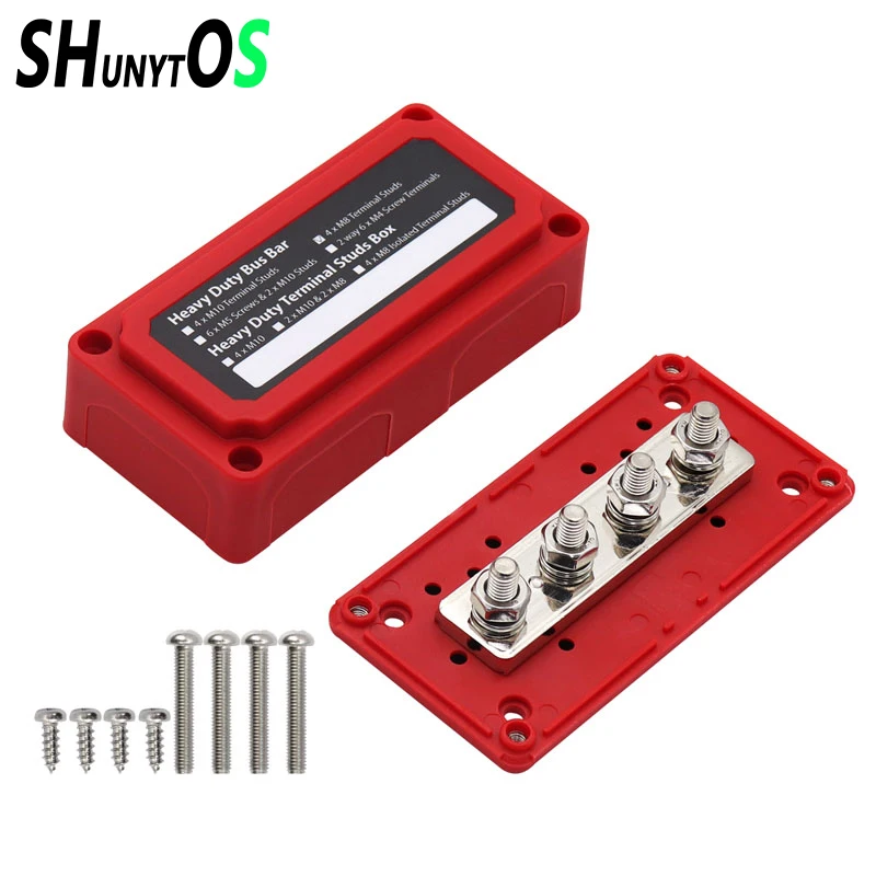 

Bus Bar Box 300A 4 Terminal Studs High Current Busbar Cable Organizer Box M8 Heavy-Duty Modular Design Board Case for Car RV