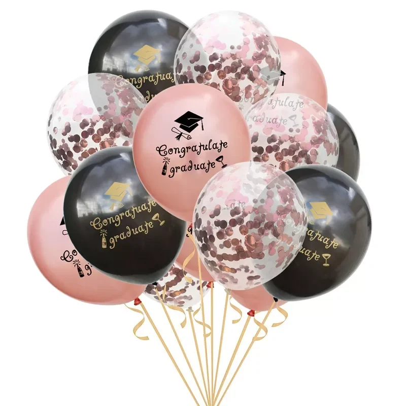 

1Set Gold Black Graduation Balloons Latex Confetti Balloon Graduation Party Decorations 2022 Congratulation Ceremony Supplies