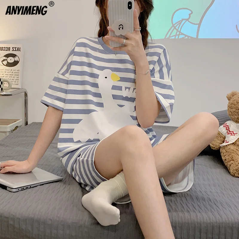 Женские пижамы летняя молочная шелковая одежда для сна с героями мультфильмов