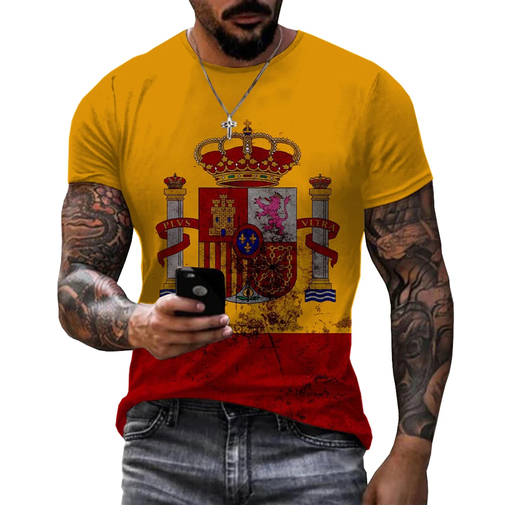 

2022 Casual Spain Flag 3D Print T-Shirt Funny Men Spain Flag Tshirt Summer Unisex Short Sleeve Printed 3d Oversized T Shirt