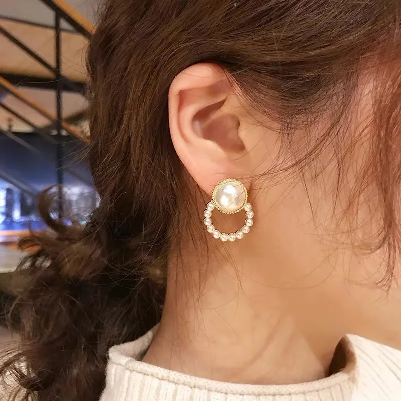 

Delysia King Pearl earrings feminine circle earrings All-match earrings