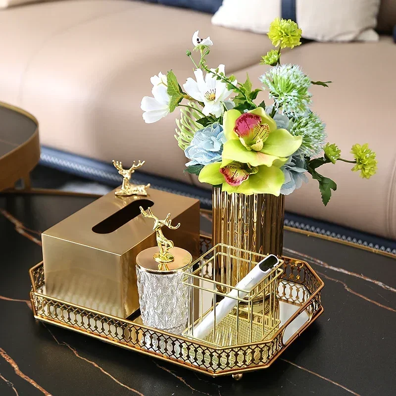 Роскошная металлическая золотая коробка для салфеток поднос банка хранения