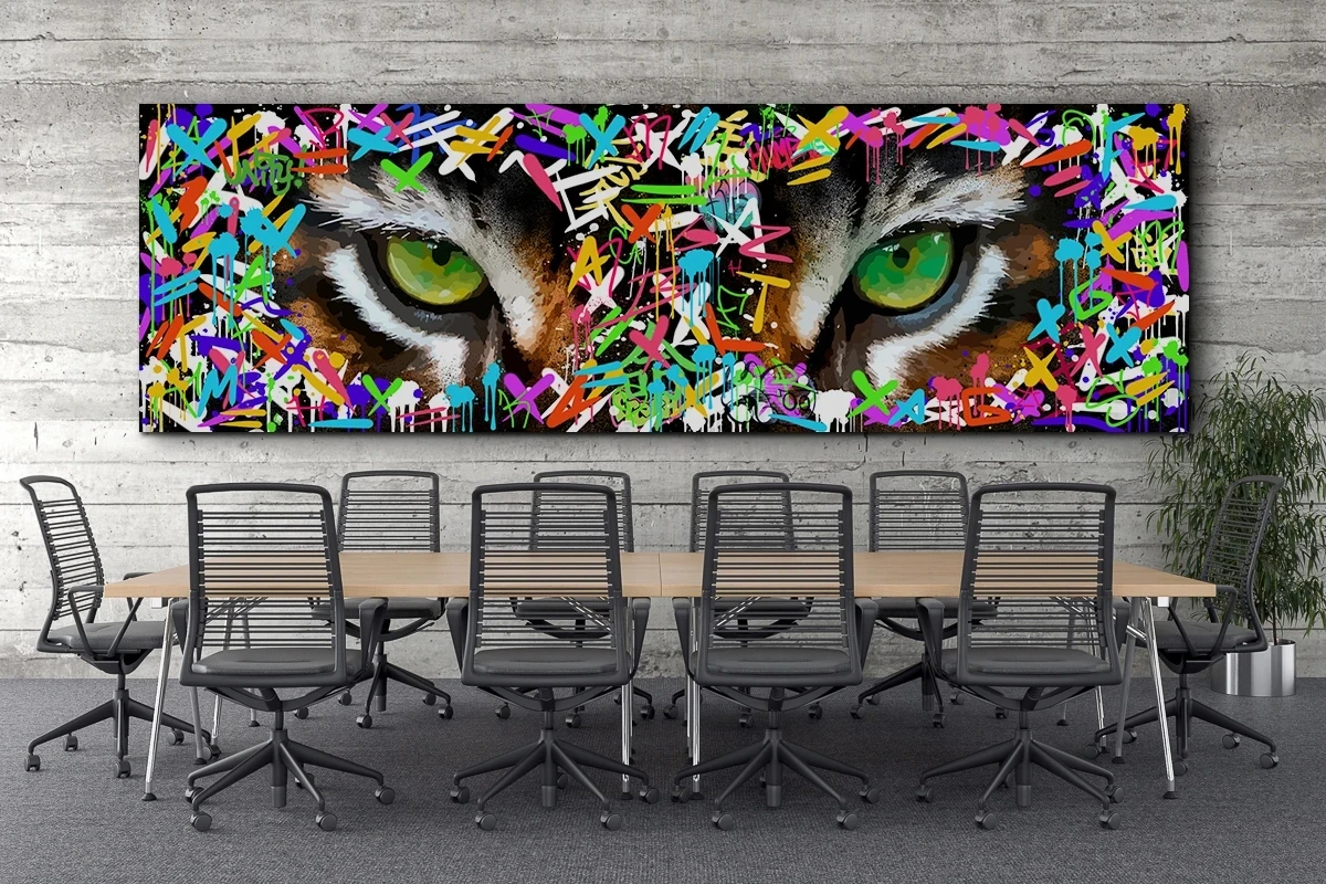 

Modern Graffiti Art Tiger with Fierce Green Eyes Posters and Prints Canvas Paintings Wall Art Pictures for Living Room Decor