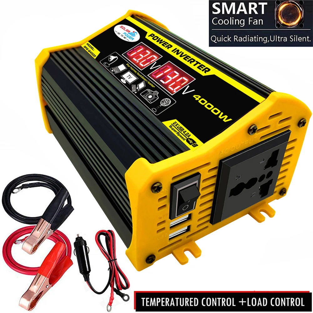 

Car Inverter DC 12V To 110V/220V Car Voltage Converter 4000W Power Inverter Charger Converter with LED Display for Automobile