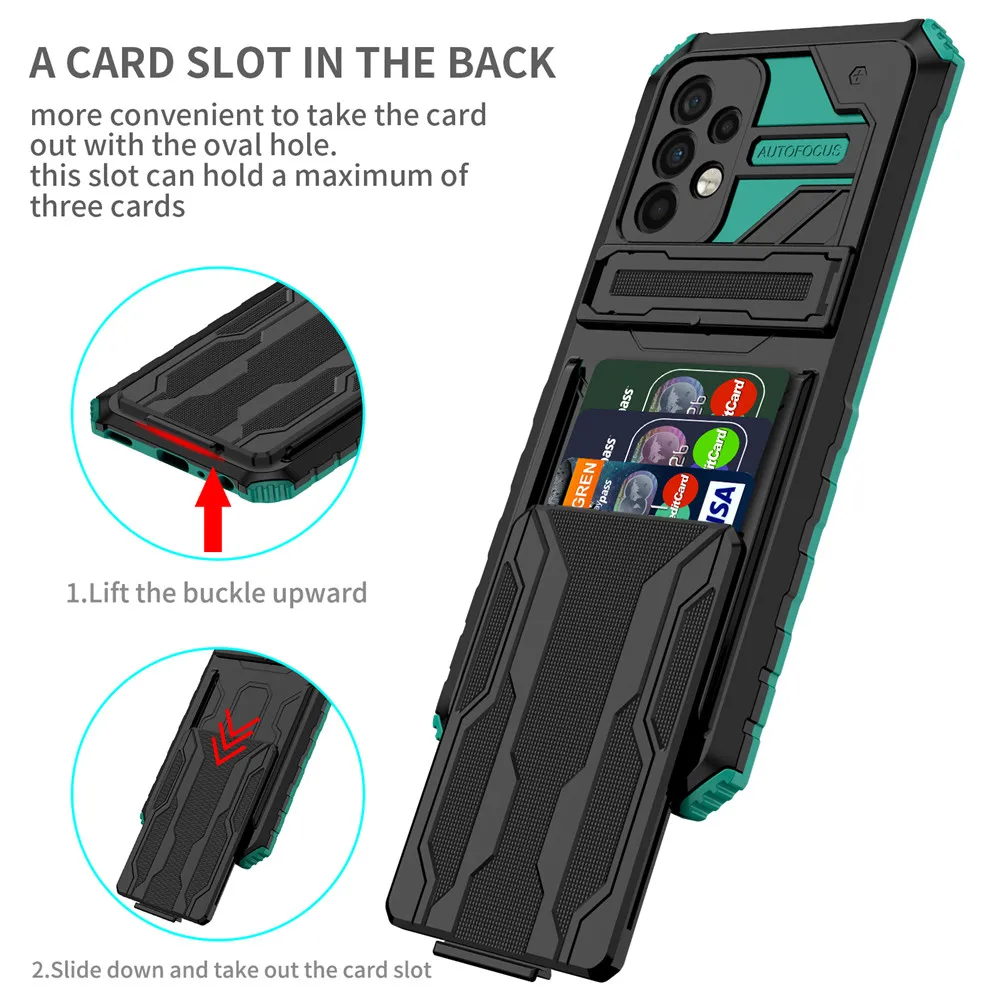 

For Galaxy A53 Case Heavy Duty Kickstand Card Slot Armor Cover For Samsung Galaxy A53 5G Case SM-A536B/DS 6.5" Coque Funda