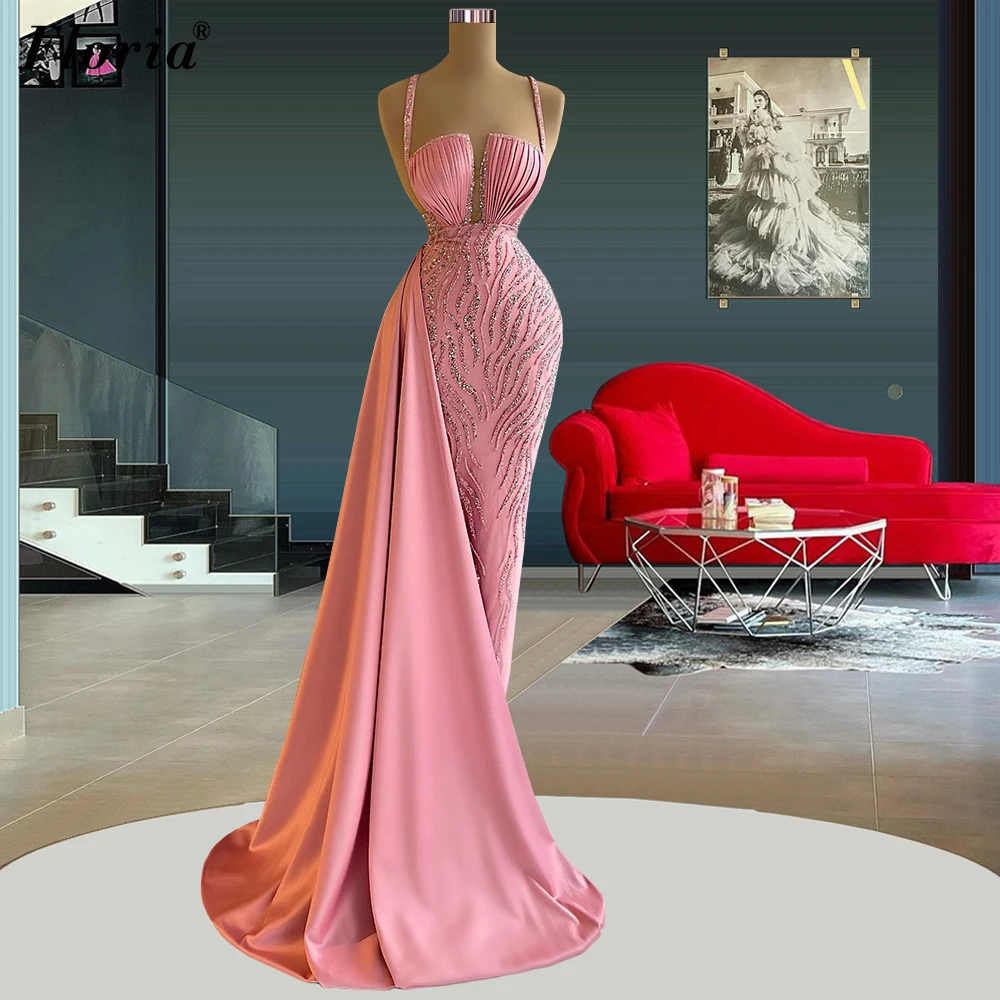 

Блестящие розовые вечерние платья для женщин, женское модельное платье без рукавов с юбкой-годе, красной ковровой дорожкой, вечерняя одежда