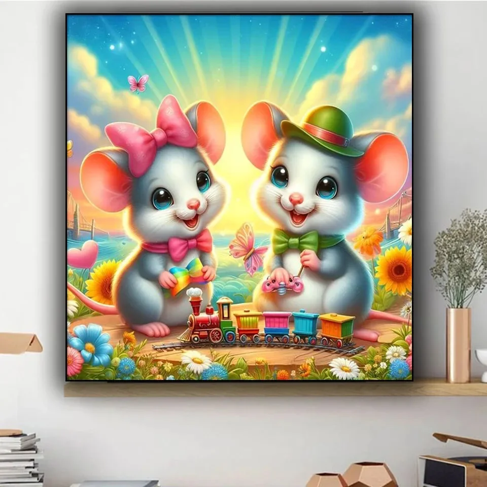 Мультяшная счастливая маленькая мышь поезд сделай сам алмазная живопись новинка