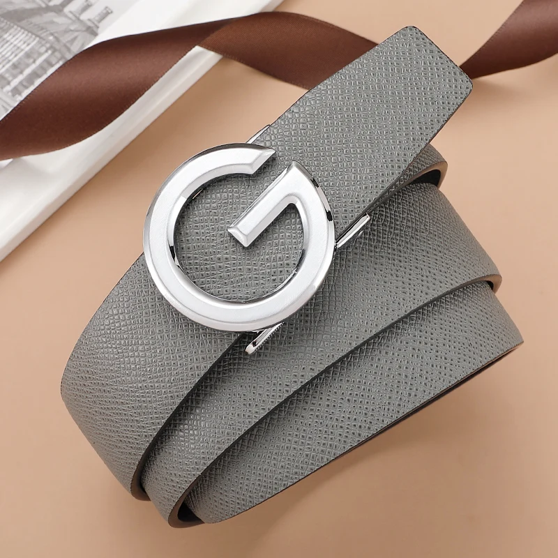 High Quality Grey G Letter Belt Men Belt Fashion Western Fancy Belt Retro Designer Casual Leather