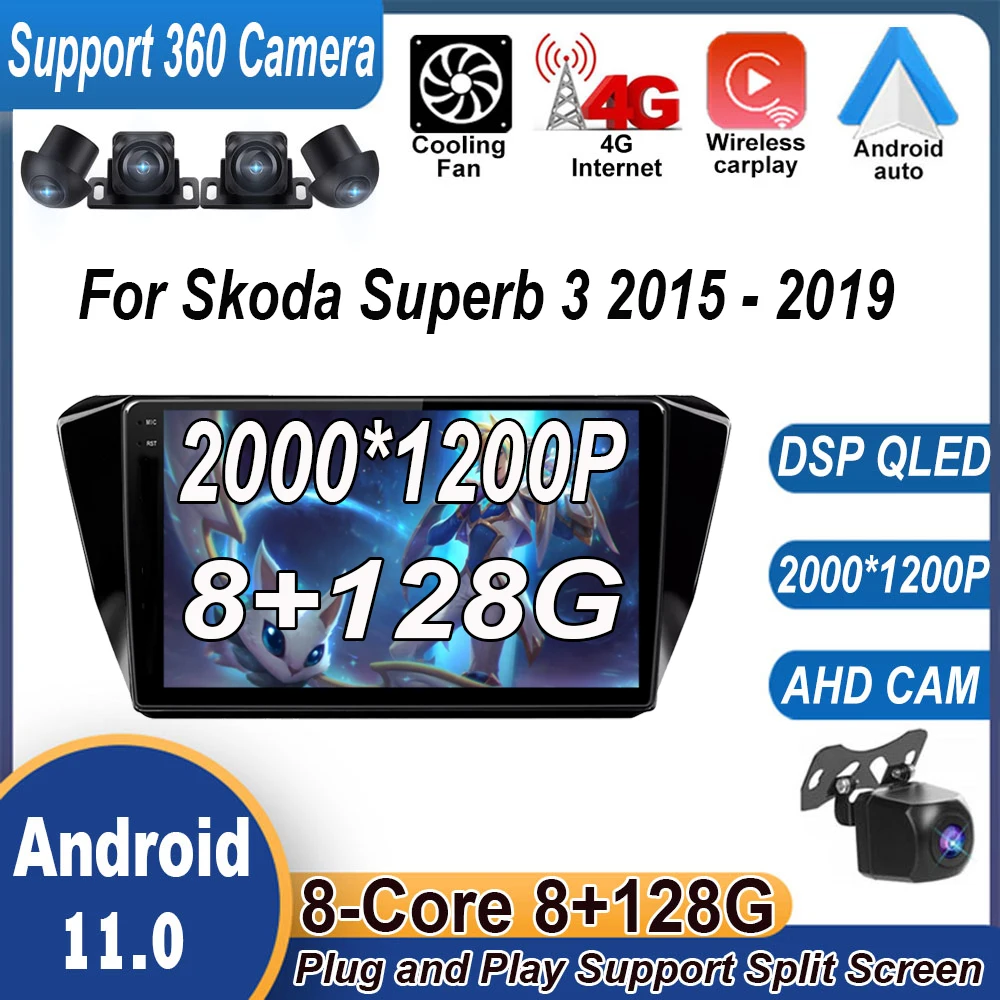 QLED экран Android 2016 система для Skoda Superb 3 2015 2017 2018 2019 автомобильное радио