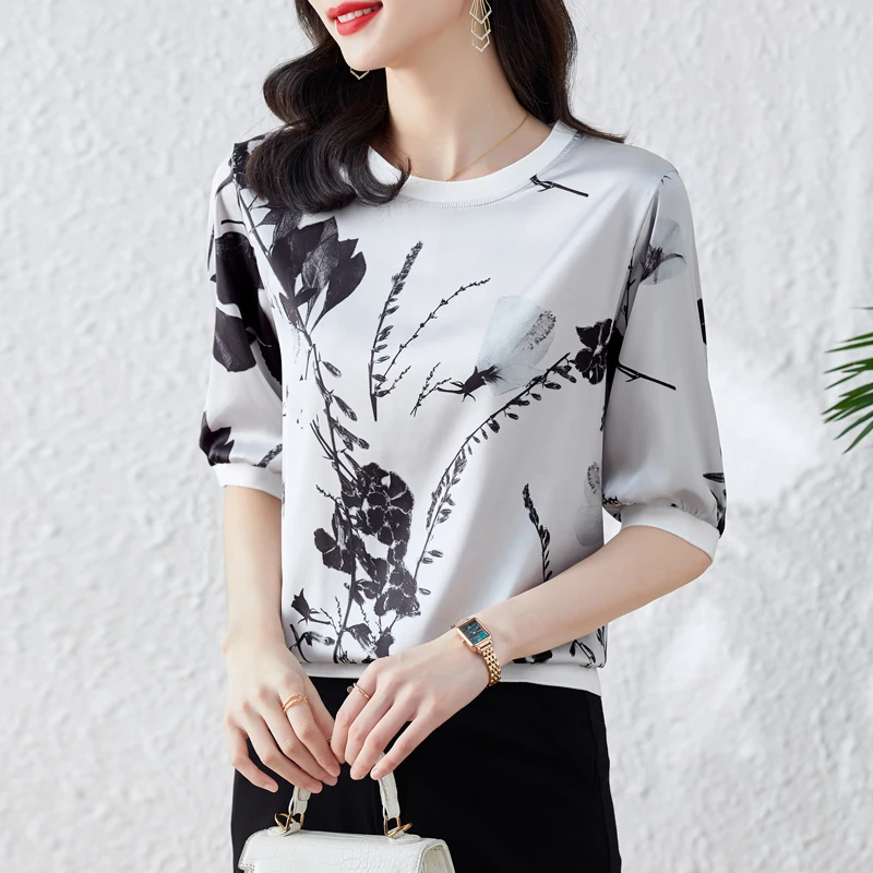 

Футболка женская с круглым вырезом и коротким рукавом, нейлоновый хлопковый топ свободного покроя, Повседневная модная рубашка с принтом ч...