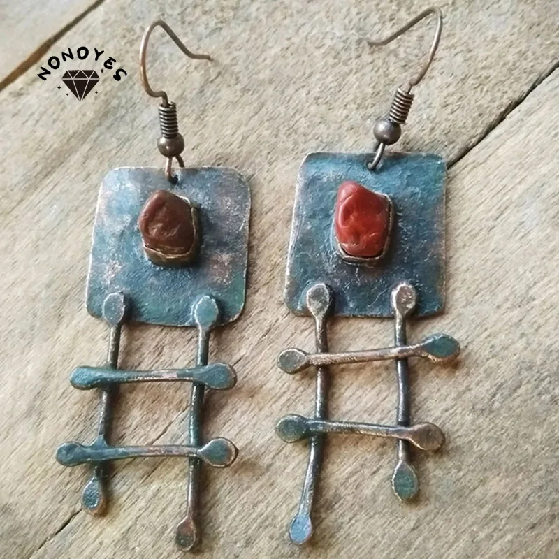 

Vintage Copper Green Irregular Tassel Earrings Creative Glyph Geometric Metal Earrings Ethnic Jewelry 2022 New WomEn Earrings