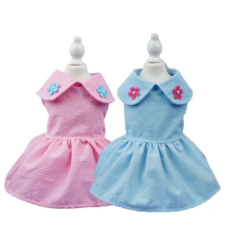 

Одежда для домашних животных, милая летняя одежда для собак с двумя ногами, женское платье, юбка для питомца с лацканами, дизайнерская Полос...