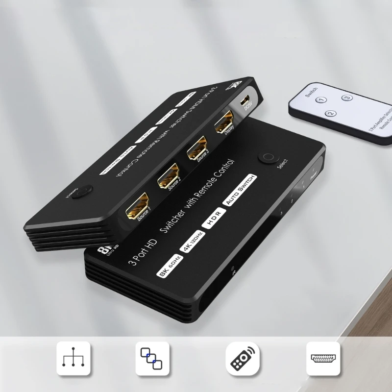 DXAB 3-портовый коммутатор HDTV 8K с удаленной поддержкой @ 60 Гц 4K 120 Высокоскоростной