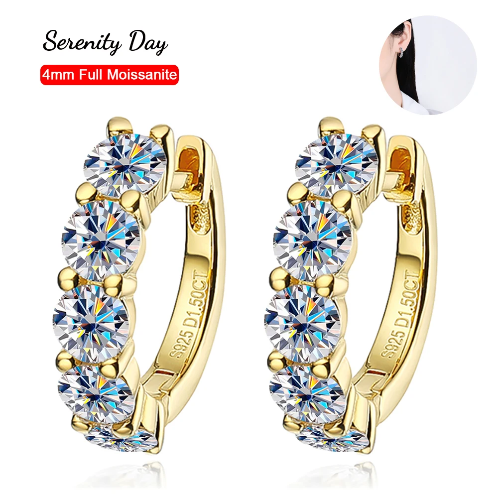

Serenity Day Real D Color 10 Stones 4mm Full Moissanite Stud Earrings For Women Wedding 100% Sterling Silver Plate Pt950 Jewelry
